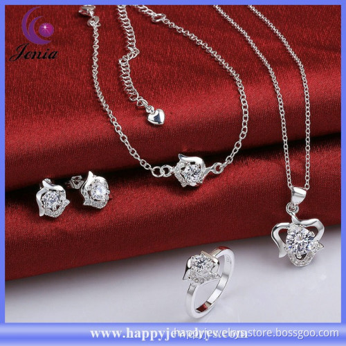 New trendy white zircon 925 silver plated four pieces fashion african beads jewelry set ( SPCS781-D)